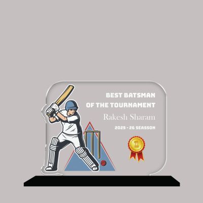 Best Batsman of The Tournament Personalized Cricket Theme Award Trophy  UV Printed Acrylic Trophy | Cricket Tournament Award for Sports & School Competition